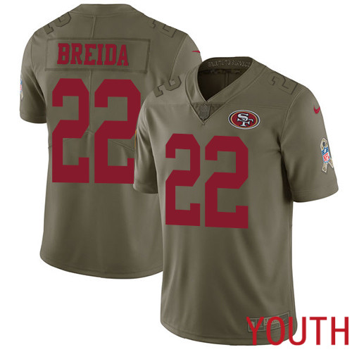 San Francisco 49ers Limited Olive Youth Matt Breida NFL Jersey 22 2017 Salute to Service